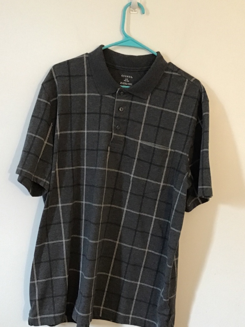 George Mens Gray Plaid Polo Shirt Size Large